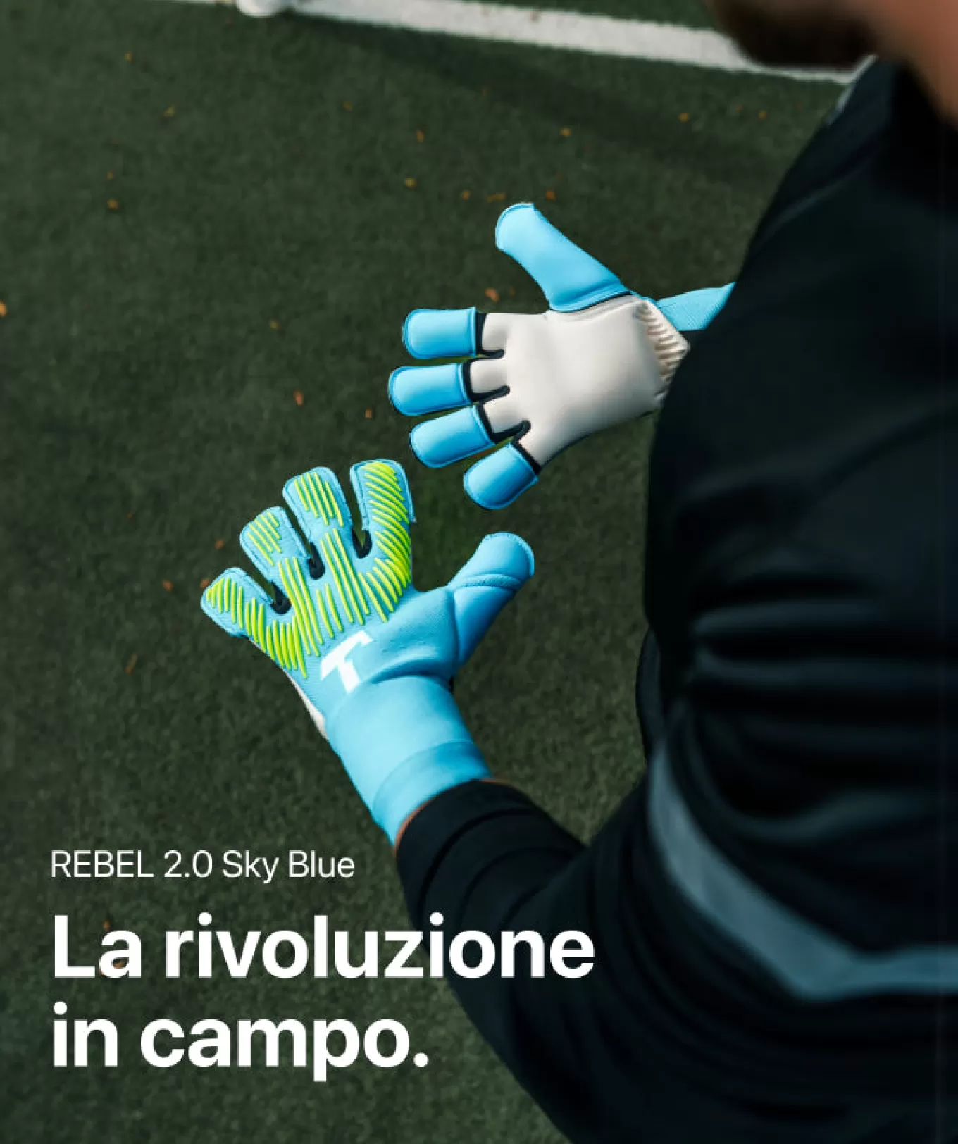 New Rebel 2.0 Sky Blue Junior Pro (FP) Con Stecche Sulle Dita | Guanti Da Portiere Per Bambini